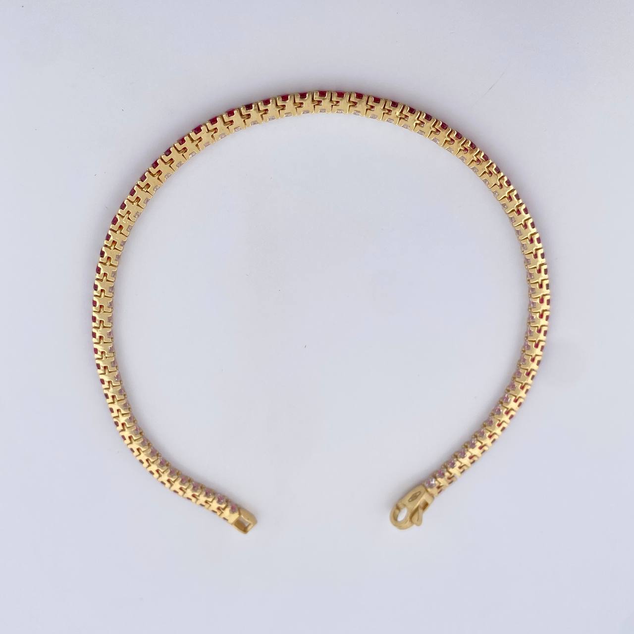 Bracelet Tennis 7.7gr / 18.3cm / 2.2mm White Fuchsia Zircons 18K Yellow Gold &