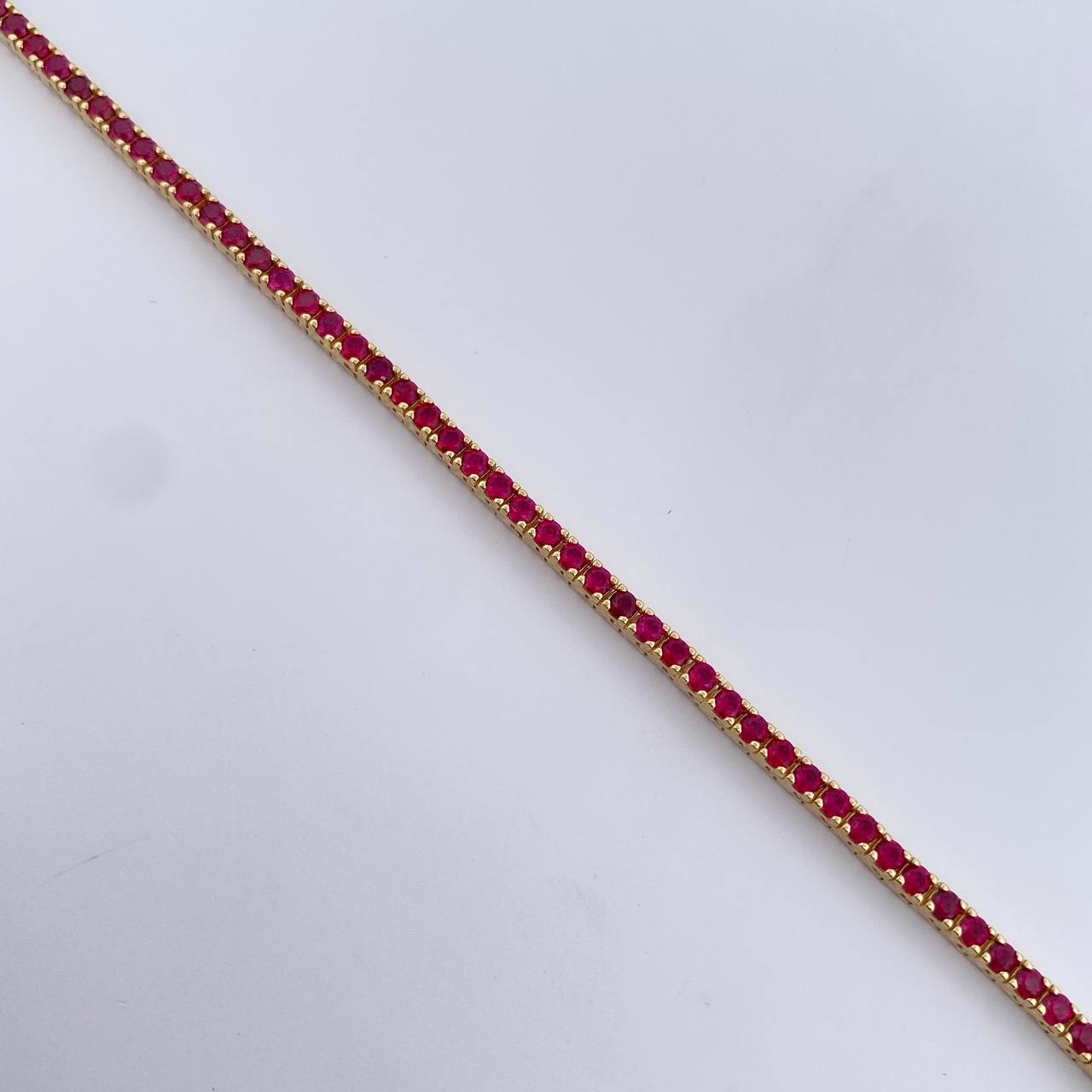 Bracelet Tennis 7.7gr / 18.3cm / 2.2mm White Fuchsia Zircons 18K Yellow Gold &