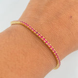 Bracelet Tennis 7.7gr / 18.3cm / 2.2mm White Fuchsia Zircons 18K Yellow Gold &
