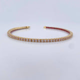 Bracelet Tennis 7.7gr / 18.3cm / 2.2mm White Fuchsia Zircons 18K Yellow Gold &