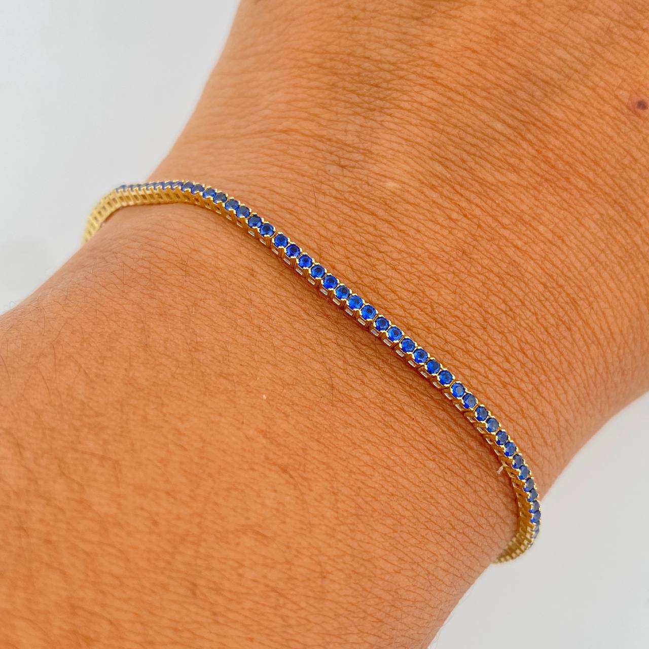 Bracelet Tennis 3.25gr / 16.9cm / 1.5mm Blue Zircons Yellow Gold 18K &