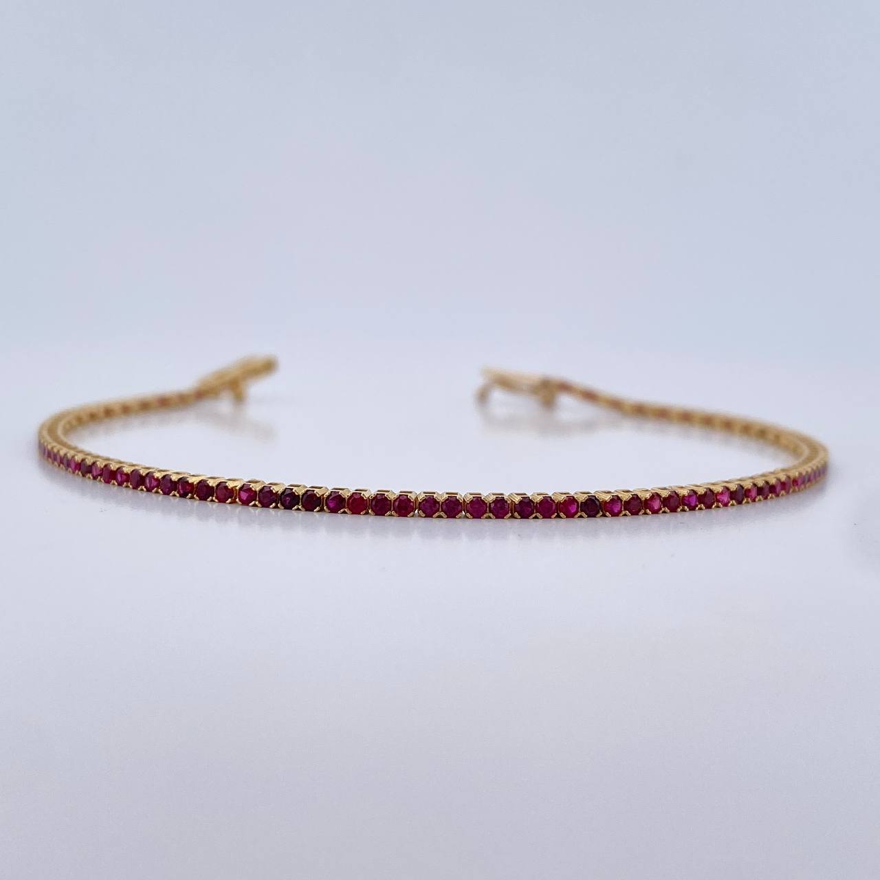 Bracelet Tennis 3.3gr / 16.9cm / 1.4mm Fuchsia Zircons Yellow Gold 18K &
