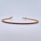 Bracelet Tennis 3.3gr / 16.9cm / 1.4mm Fuchsia Zircons Yellow Gold 18K &