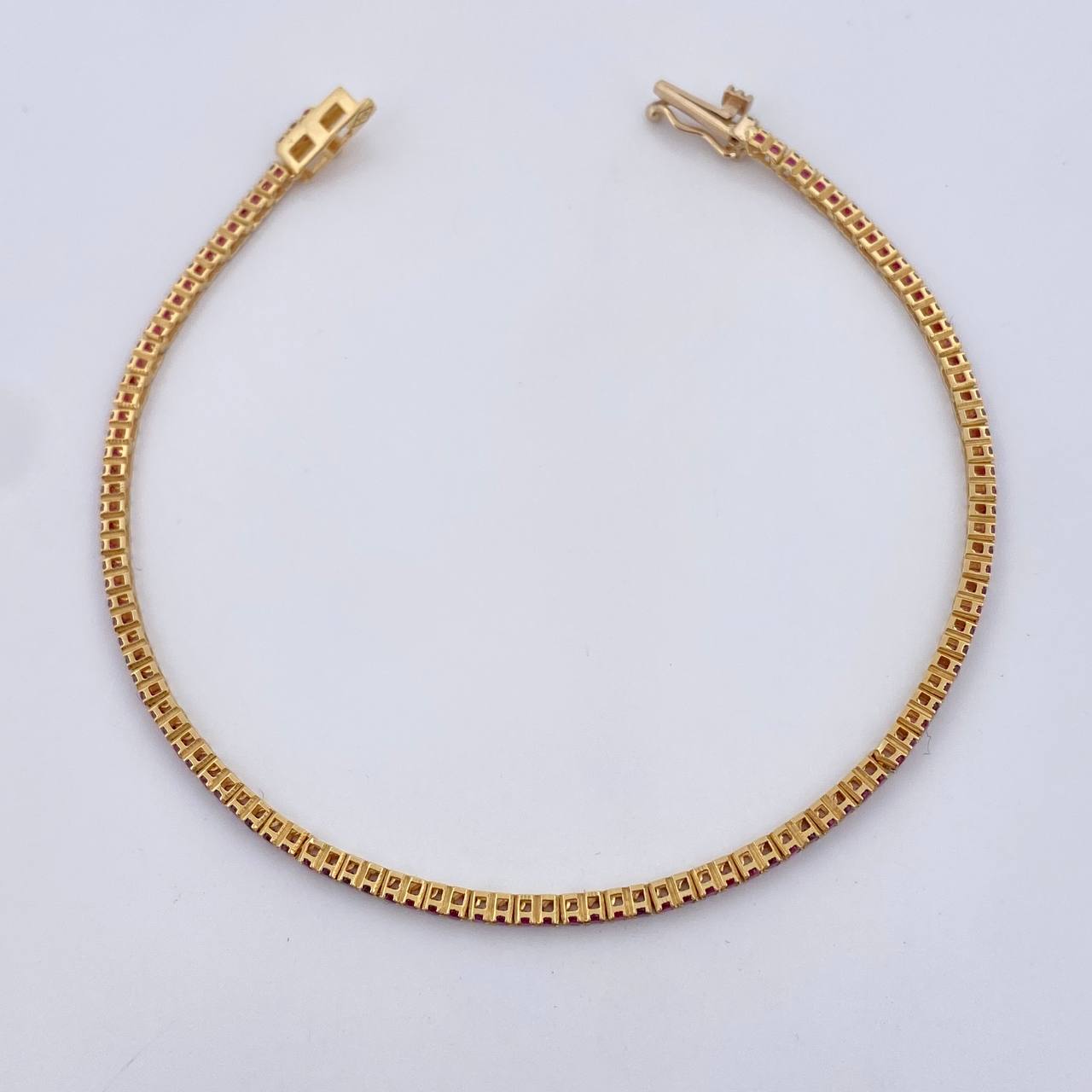 Bracelet Tennis 3.3gr / 16.9cm / 1.4mm Fuchsia Zircons Yellow Gold 18K &
