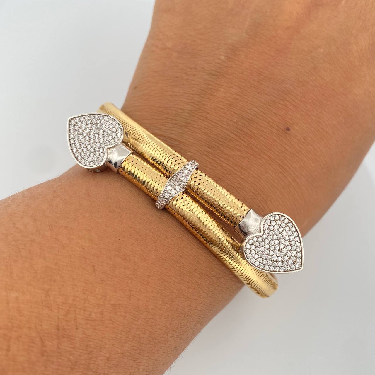 Bracelet Hearts 12gr / 22.7cm / 5.8mm White Zircons Two Yellows Yellow White +0 18K &