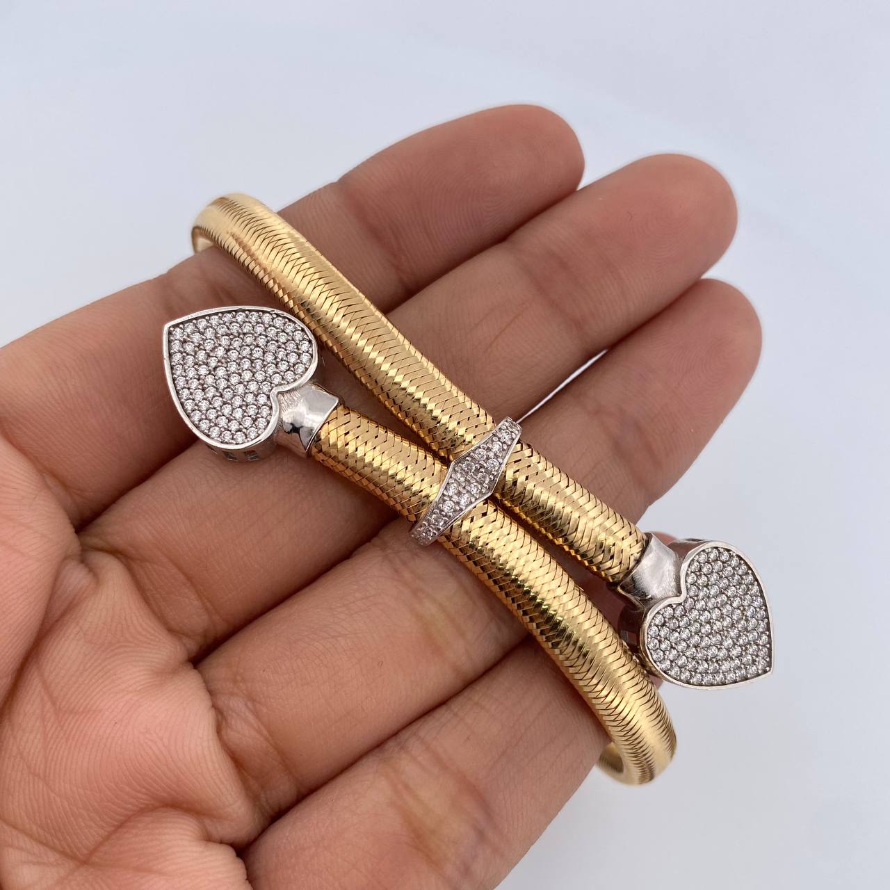 Bracelet Hearts 12gr / 22.7cm / 5.8mm White Zircons Two Yellows Yellow White +0 18K &