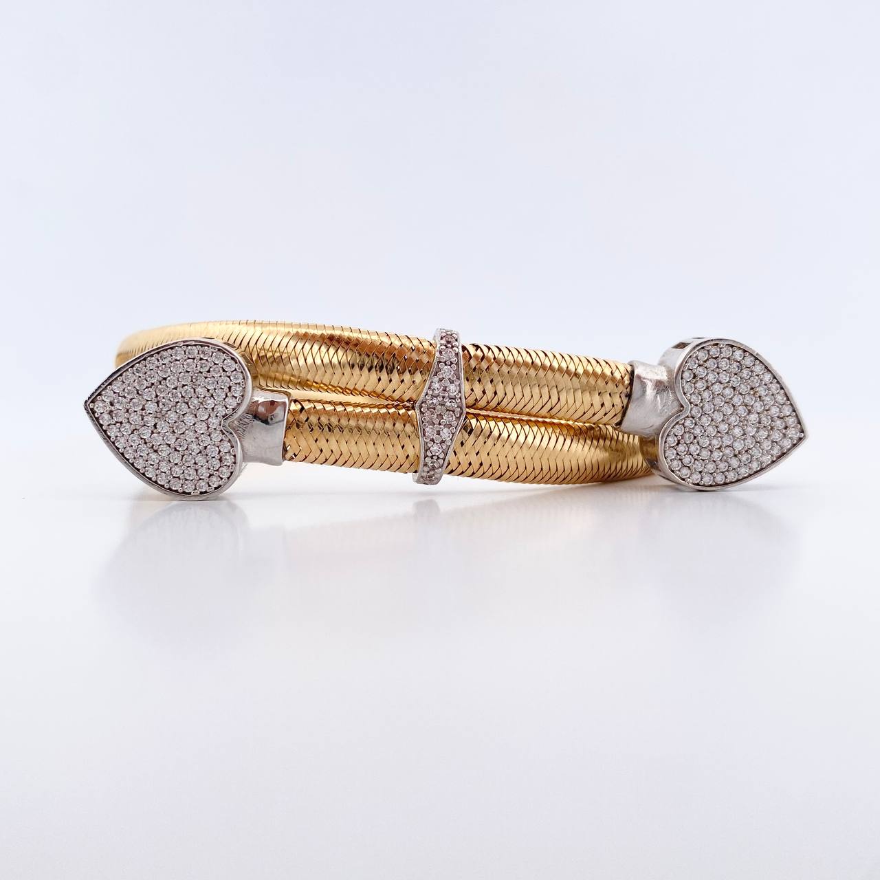 Bracelet Hearts 12gr / 22.7cm / 5.8mm White Zircons Two Yellows Yellow White +0 18K &