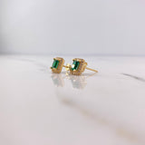 Stud Earrings Square Halo 2.55gr / 7mm White Zircons Green Yellow Gold 18K $