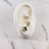 Stud Earrings Square Halo 2.55gr / 7mm White Zircons Green Yellow Gold 18K $