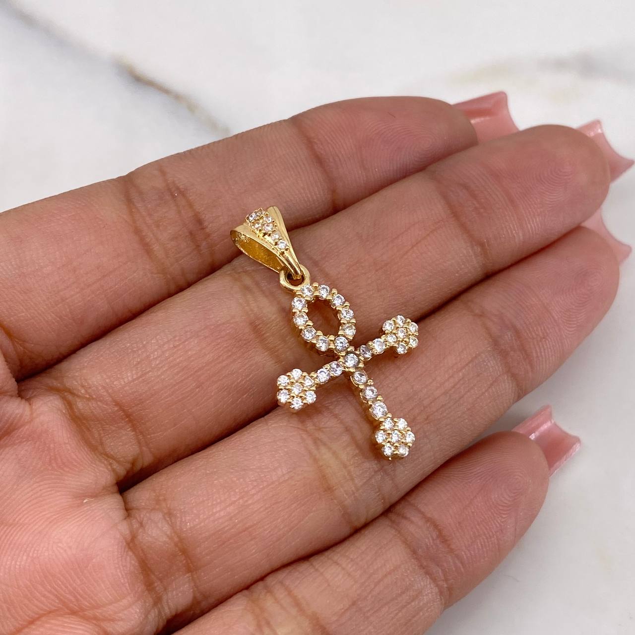 Pendant Cross Angel 2.5gr / 3.1cm / White Zircons 18K Yellow Gold $