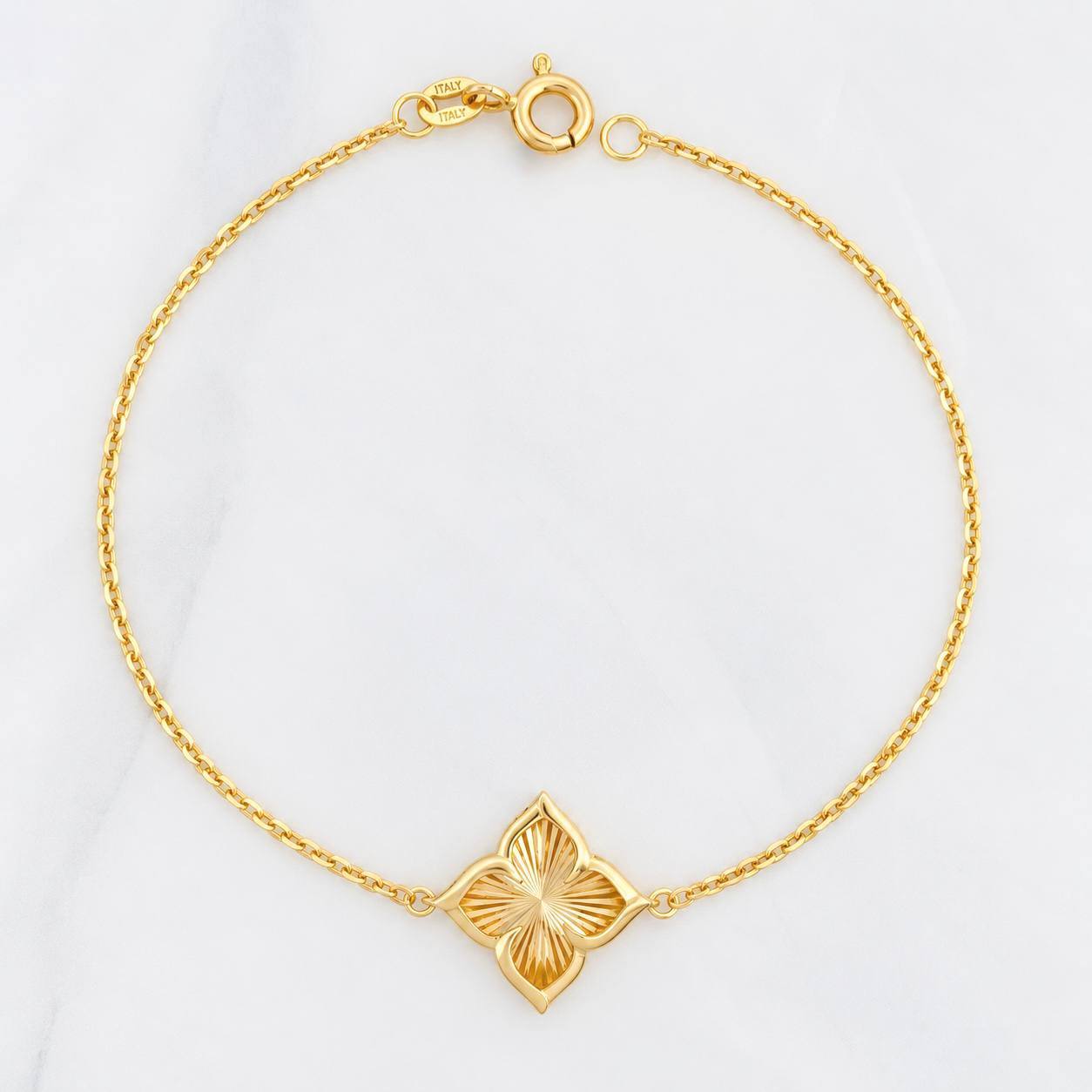 Pulso Aro Seguido Flor 1.95g / 7 1/2 in / 1mm Oro Amarillo 18K