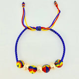 Pulsera Tejida Tricolor Neopreno Bolas Diamantadas 8Mm / 3 Und Oro Amarillo 18K