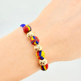 Pulsera Tejida Tricolor Neopreno Bolas Diamantadas 8Mm / 3 Und Oro Amarillo 18K