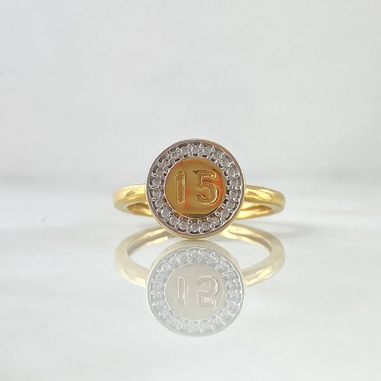 Ring 15 Circular 3.2gr-T6 1/4 White Zircons Yellow Gold