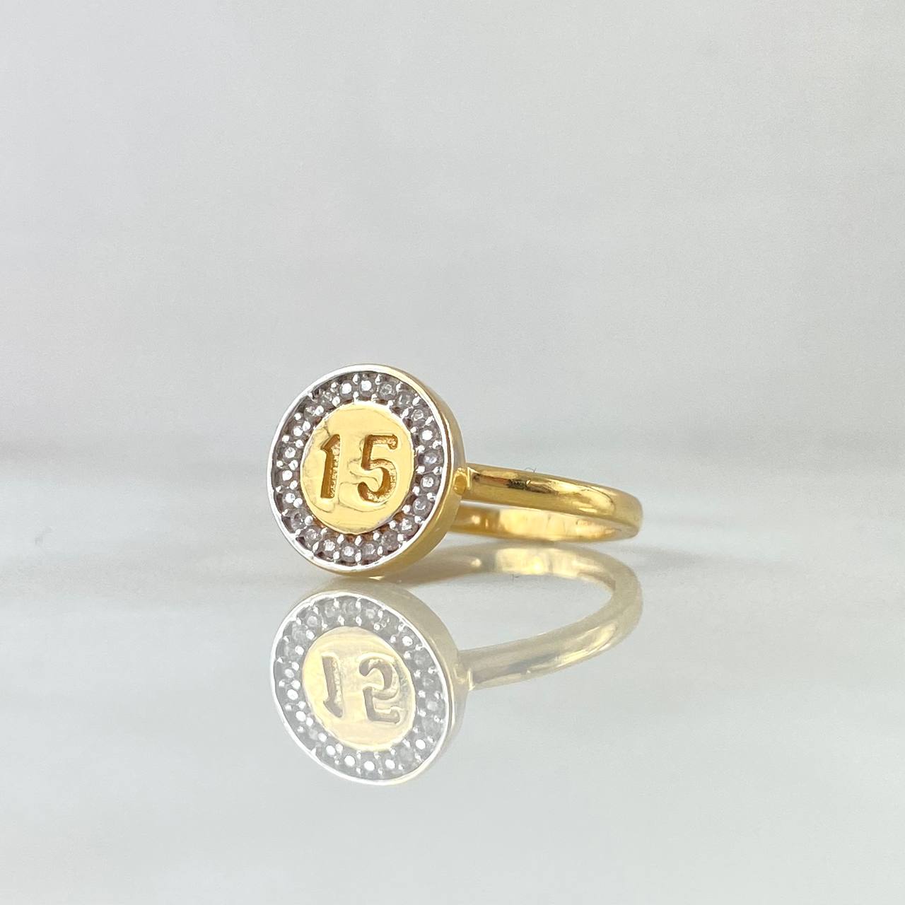 Ring 15 Circular 3.2gr-T6 1/4 White Zircons Yellow Gold