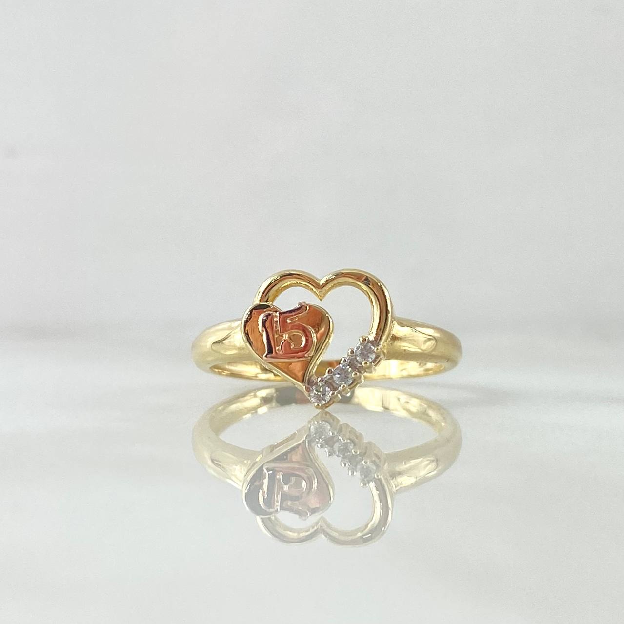 Ring 15s Heart 2.55gr-T8 1/4 White Zircons Two Yellow and Rose Golds