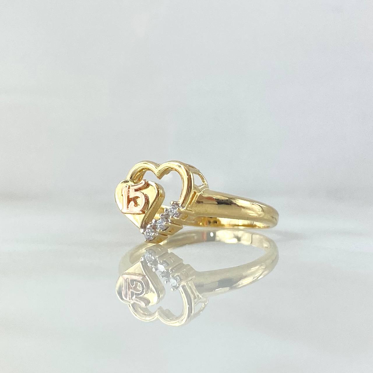 Ring 15s Heart 2.55gr-T8 1/4 White Zircons Two Yellow and Rose Golds