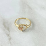 Ring 15s Heart 2.55gr-T8 1/4 White Zircons Two Yellow and Rose Golds