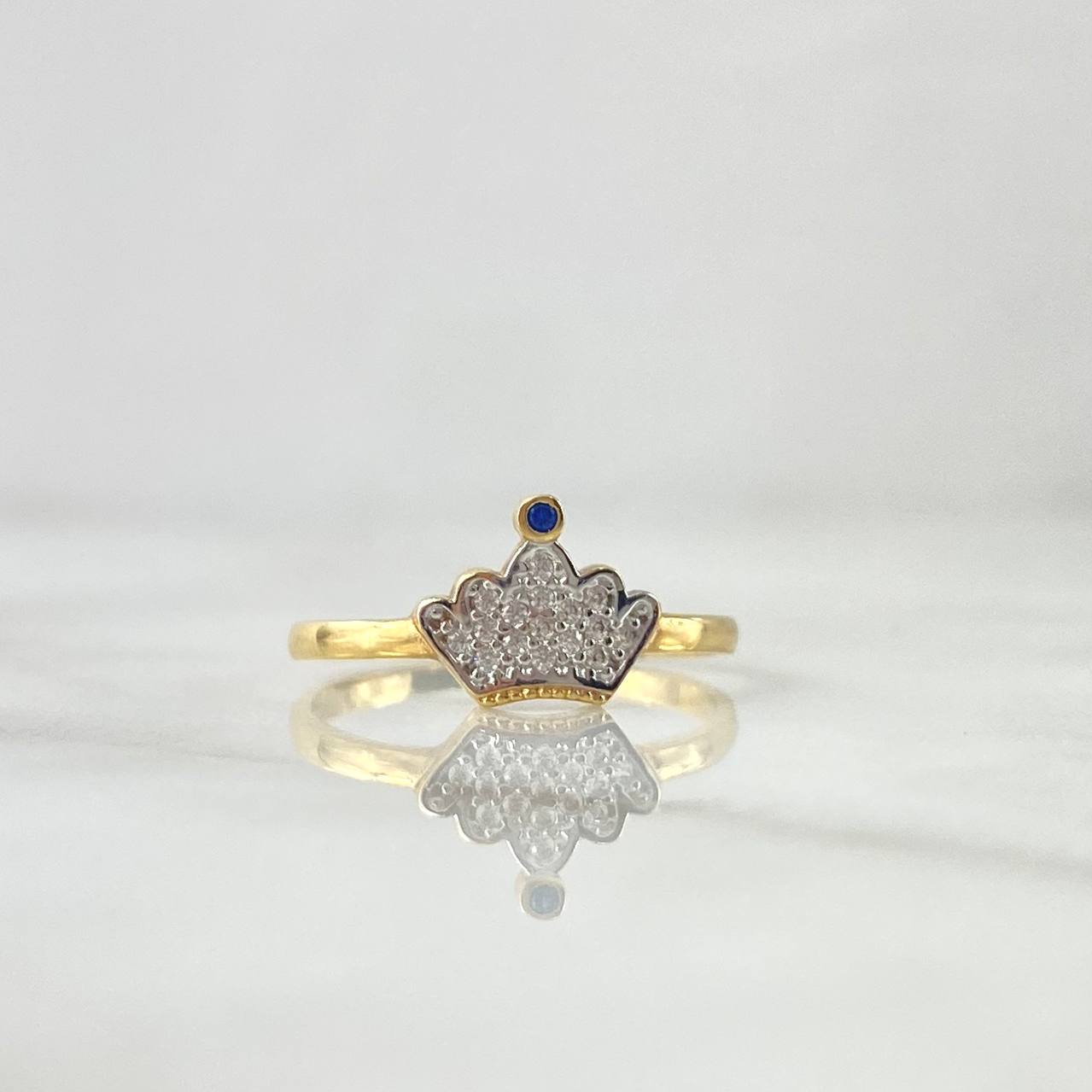 Crown Ring 1.9gr / T7 / White-Blue Zircons Yellow Gold