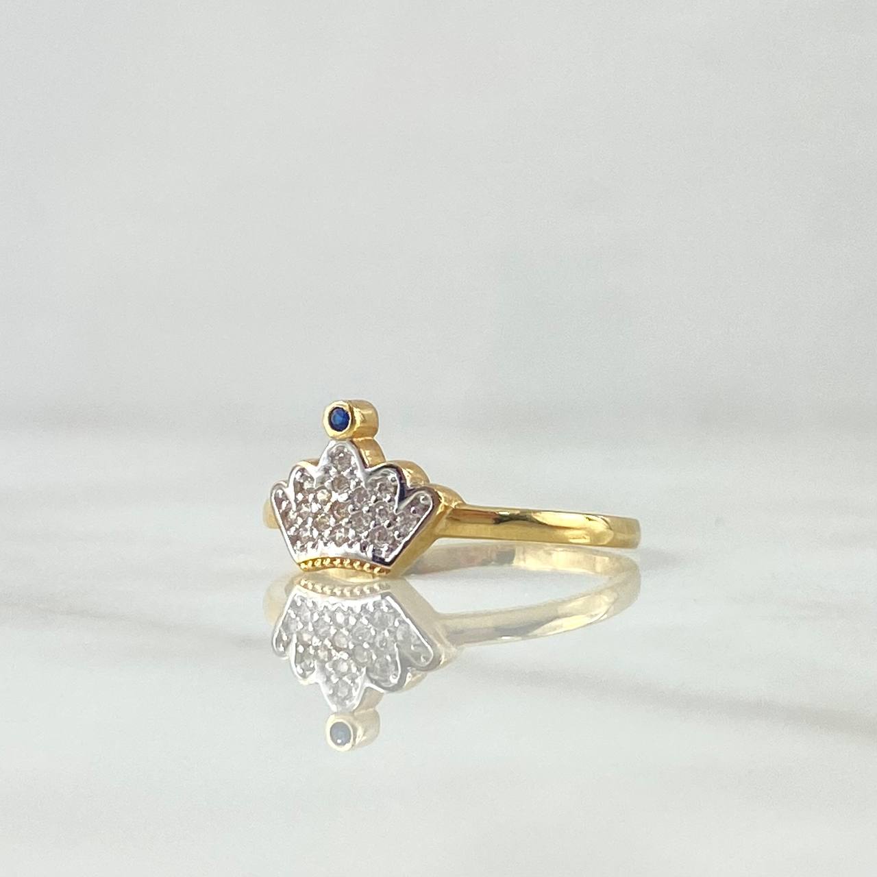 Crown Ring 1.9gr / T7 / White-Blue Zircons Yellow Gold