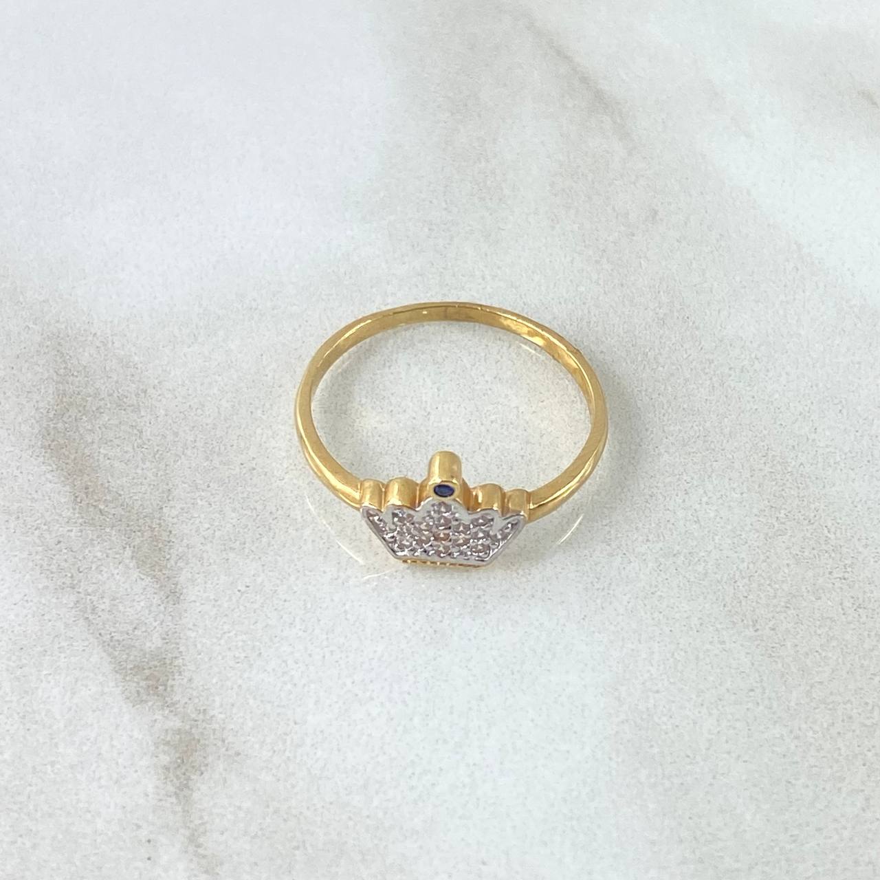 Crown Ring 1.9gr / T7 / White-Blue Zircons Yellow Gold