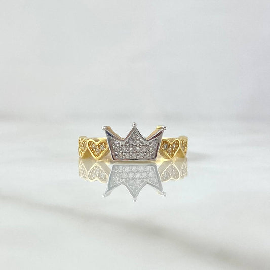 Anillo Corona Corazones 2.8gr / T7 / Dos Oros Amarillo Blanco 18K ©