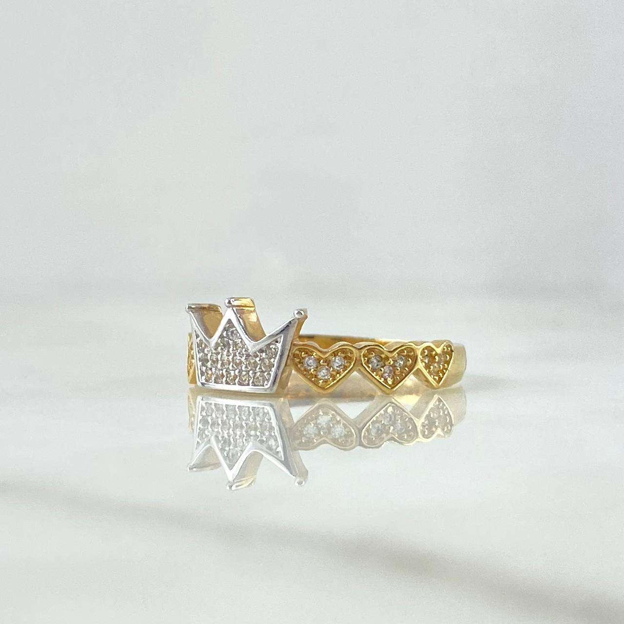 Anillo Corona Corazones 2.85gr / T6 3/4 / Dos Oros Amarillo Blanco 18K !