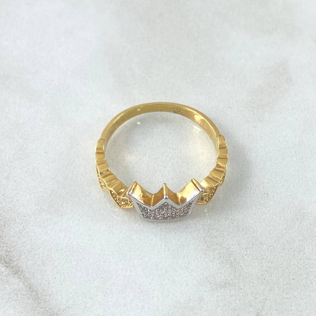 Anillo Corona Corazones 2.85gr / T6 3/4 / Dos Oros Amarillo Blanco 18K !