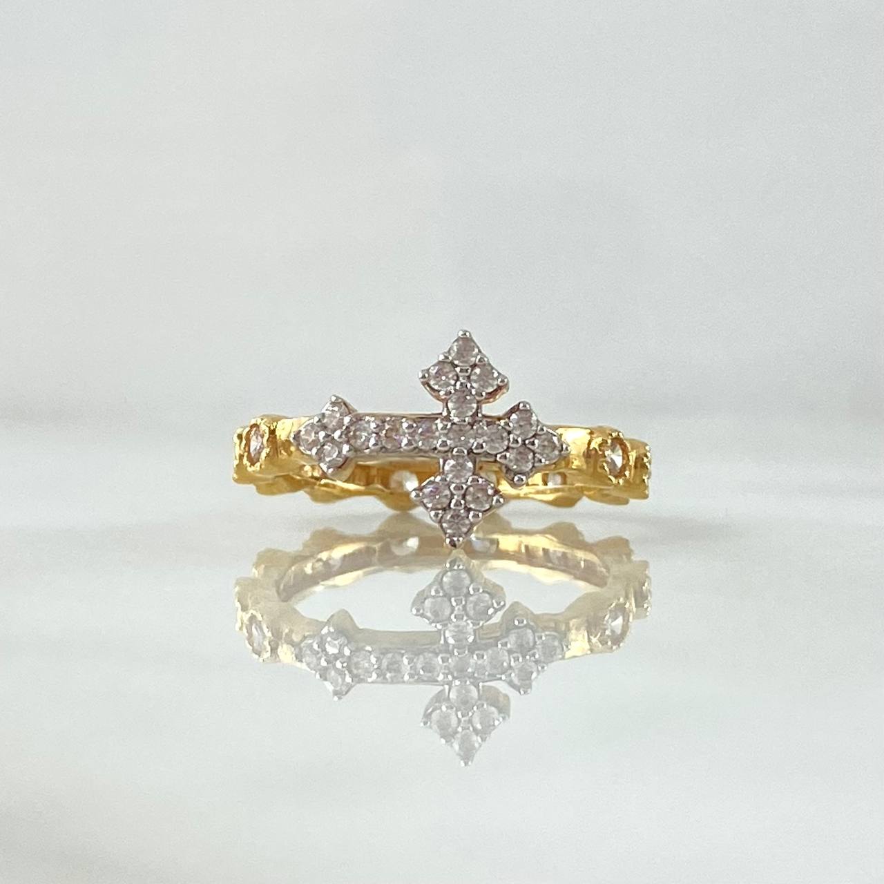 Cross Ring 2.8gr / T5 1/4 / White Zircons Yellow Gold