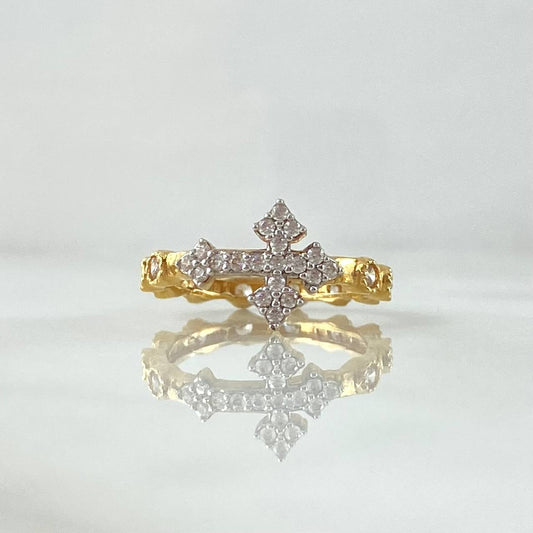 Cross Ring 2.8gr / T5 1/4 / White Zircons Yellow Gold