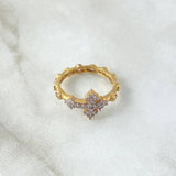 Cross Ring 2.8gr / T5 1/4 / White Zircons Yellow Gold