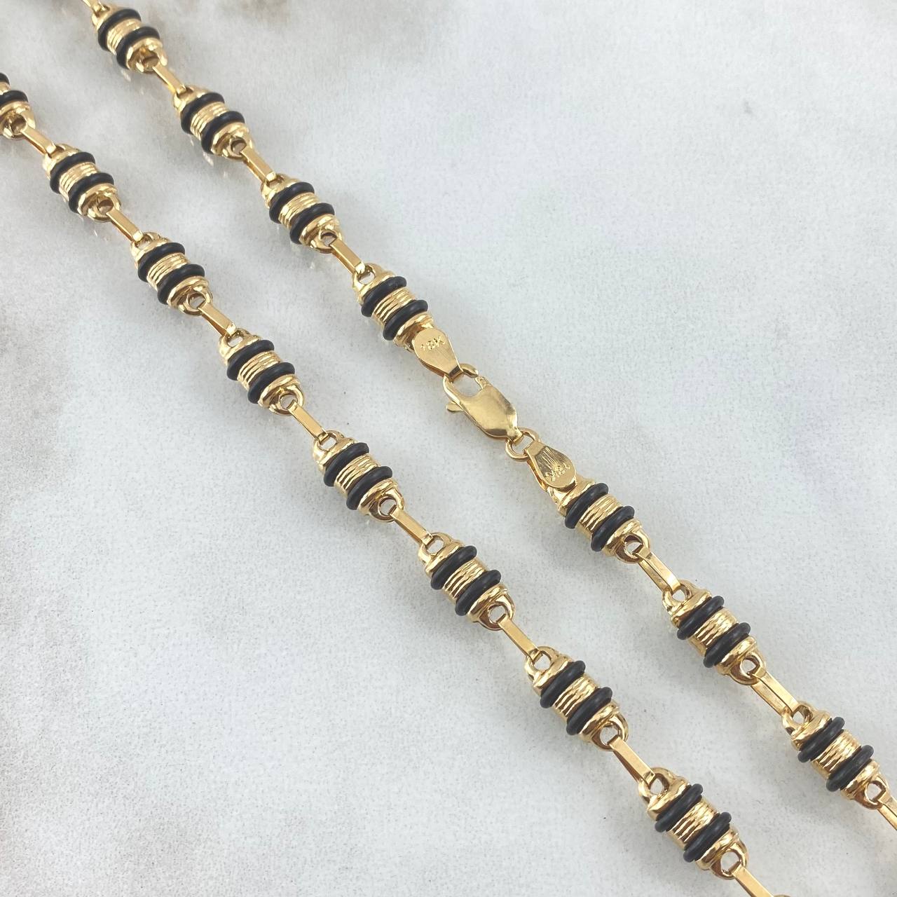 Rustic Barrel Striped Chain 17.35gr / 72.5cm / 5mm Black Rubber 18K Yellow Gold ©