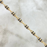 Rustic Barrel Striped Chain 17.35gr / 72.5cm / 5mm Black Rubber 18K Yellow Gold ©