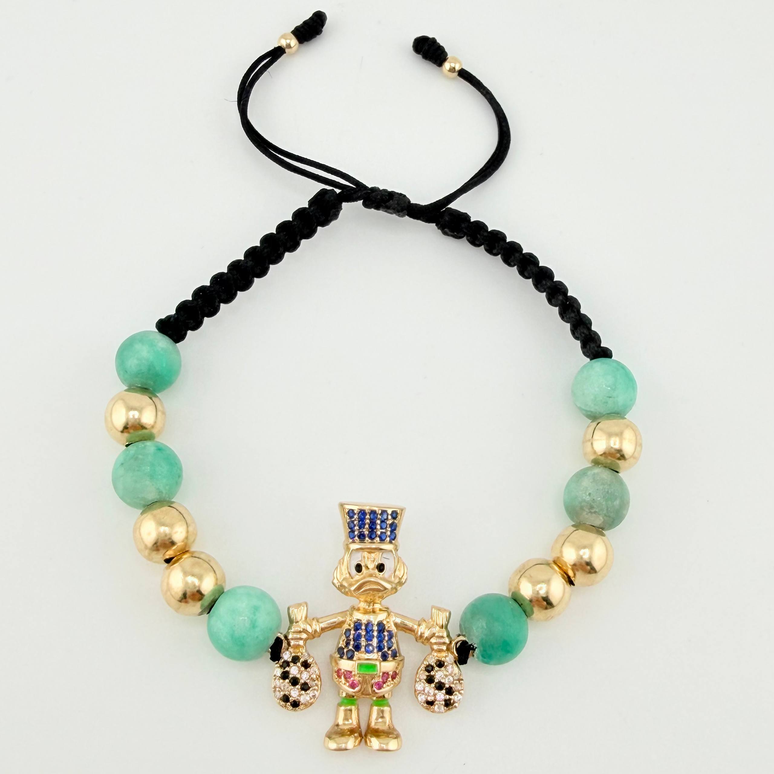 Pulsera Negra Pato Esmeralda Bolas Lisas 8und 5.55gr / 3mm-7mm Oro Amarillo 18K ©