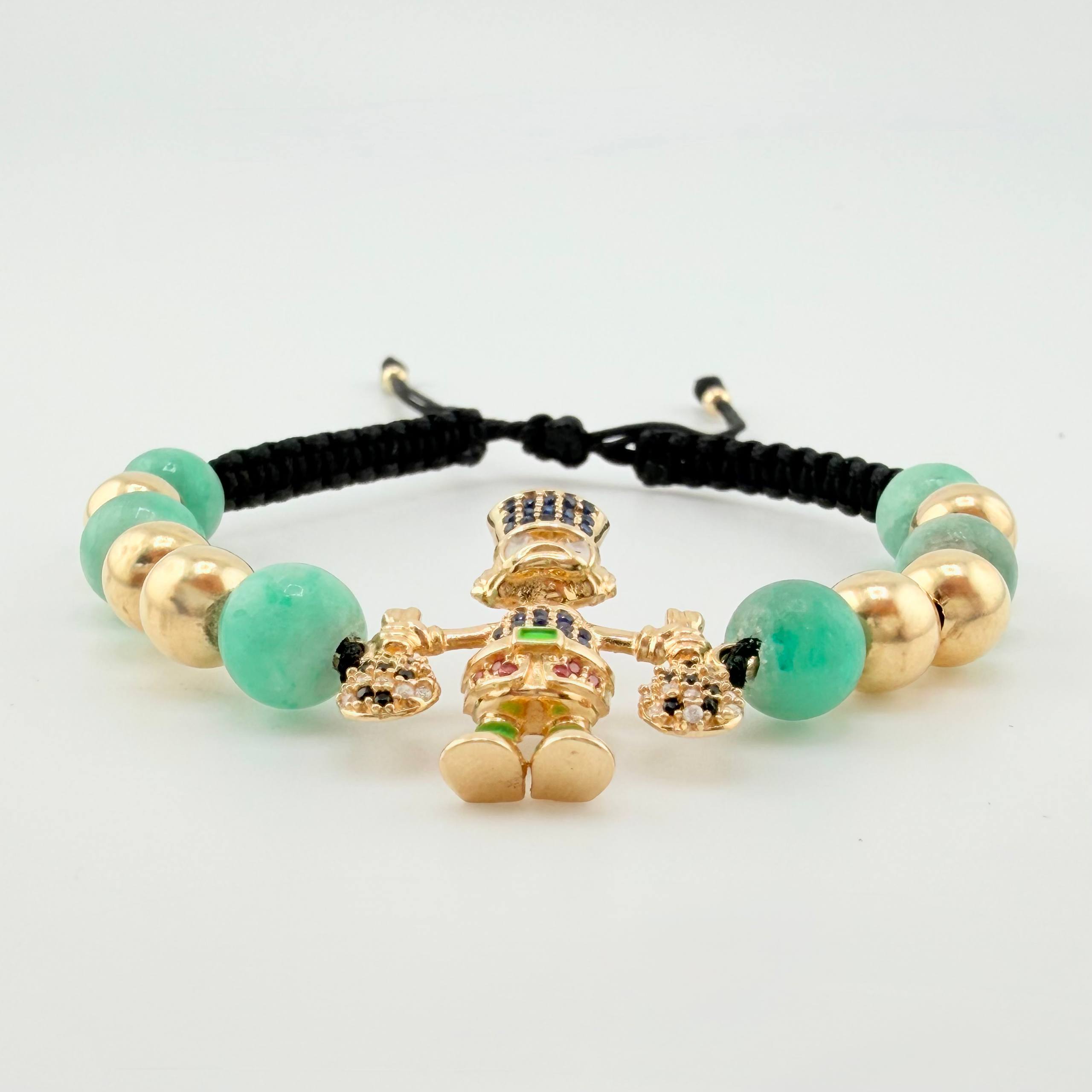 Pulsera Negra Pato Esmeralda Bolas Lisas 8und 5.55gr / 3mm-7mm Oro Amarillo 18K ©