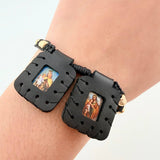 Pulsera Negra Escapulario Cilindros Diamantados 8und 2gr / 3mm-5mm Oro Amarillo 18K *