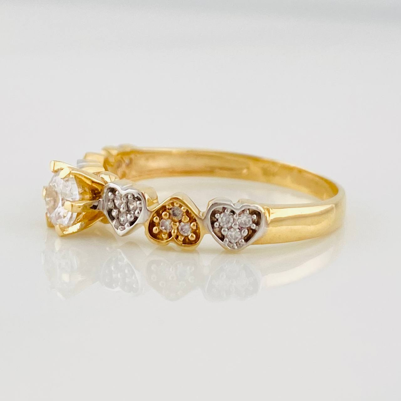Solitaire Hearts Ring 2.3g / T7 Two-Tone Yellow White Gold 18K