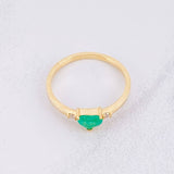 Heart Ring 2 Spark Emeralds 25pts Diamonds 4pts 2.05g / T7 Yellow Gold 18K