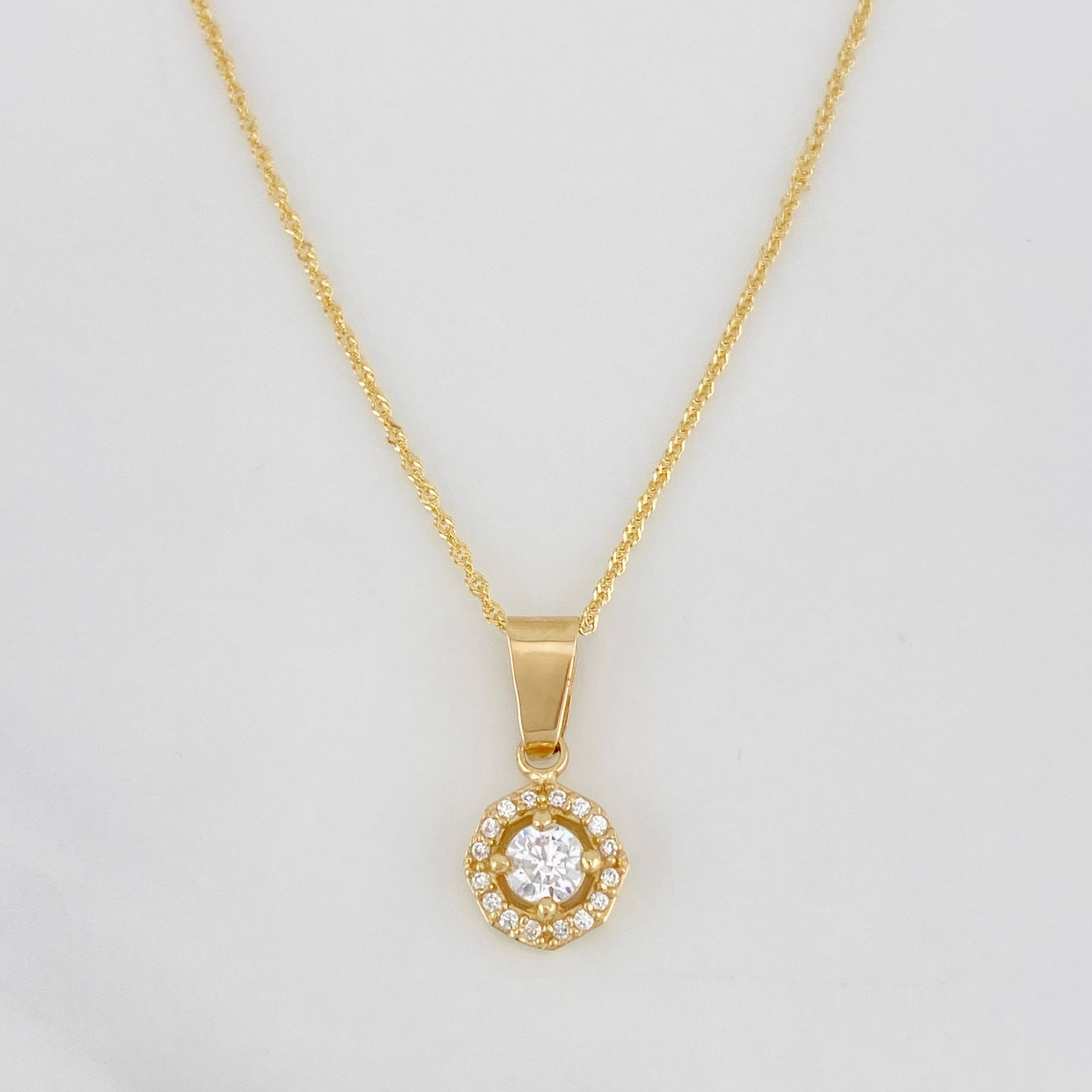 Set Cadena Singapur + Dije Halo / 2.4g / 17 1/4 in Oro Amarillo 18K