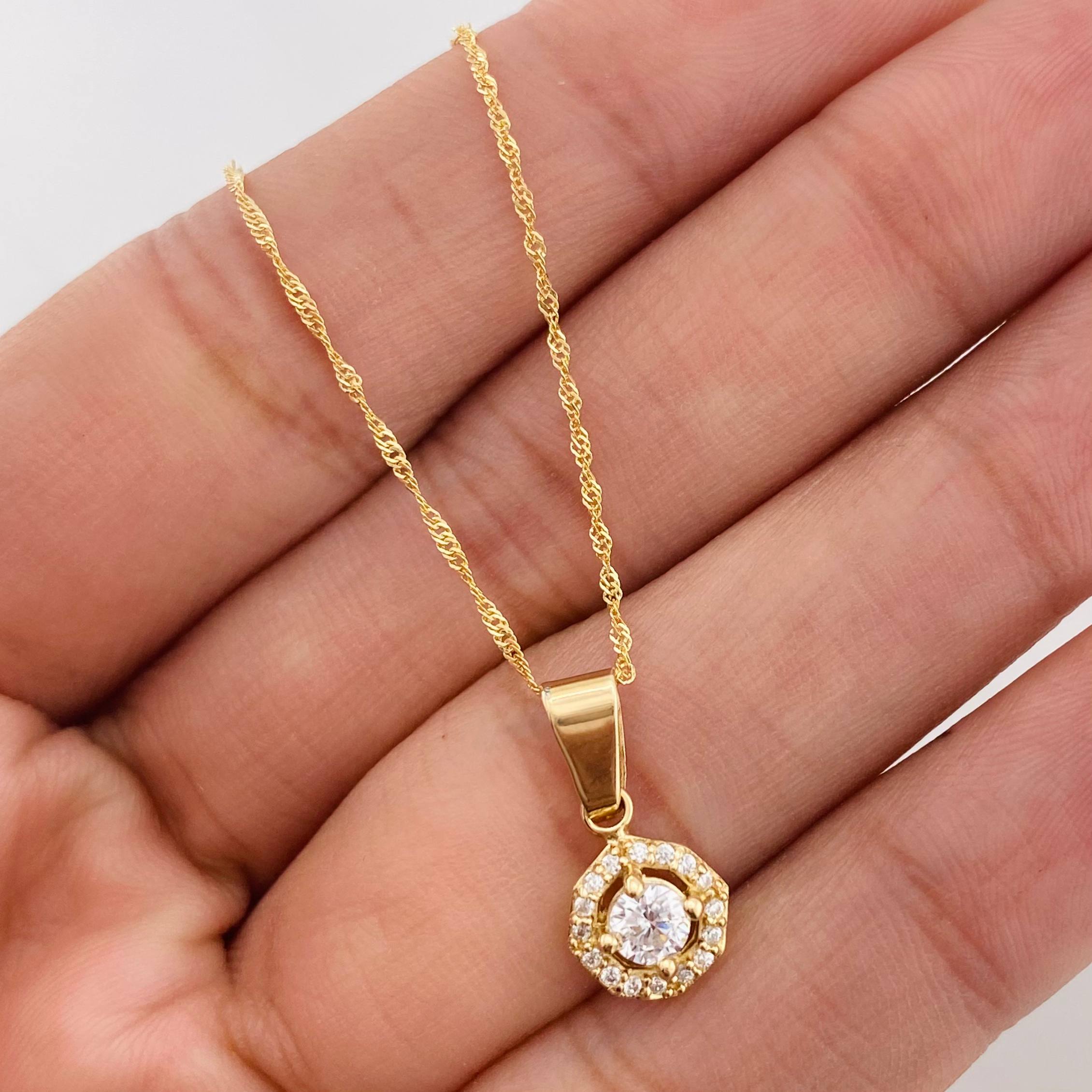 Set Cadena Singapur + Dije Halo / 2.4g / 17 1/4 in Oro Amarillo 18K