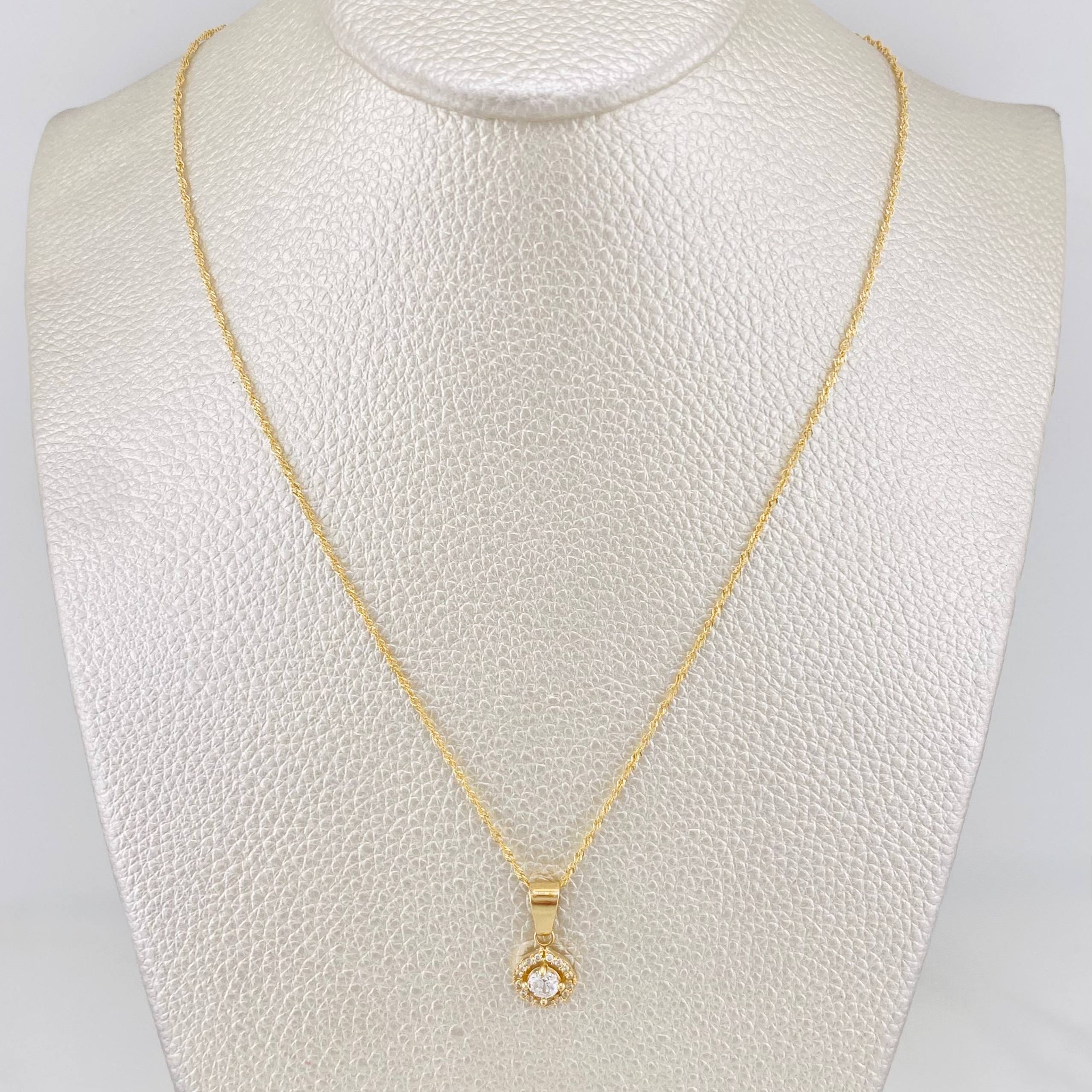 Set Cadena Singapur + Dije Halo / 2.4g / 17 1/4 in Oro Amarillo 18K