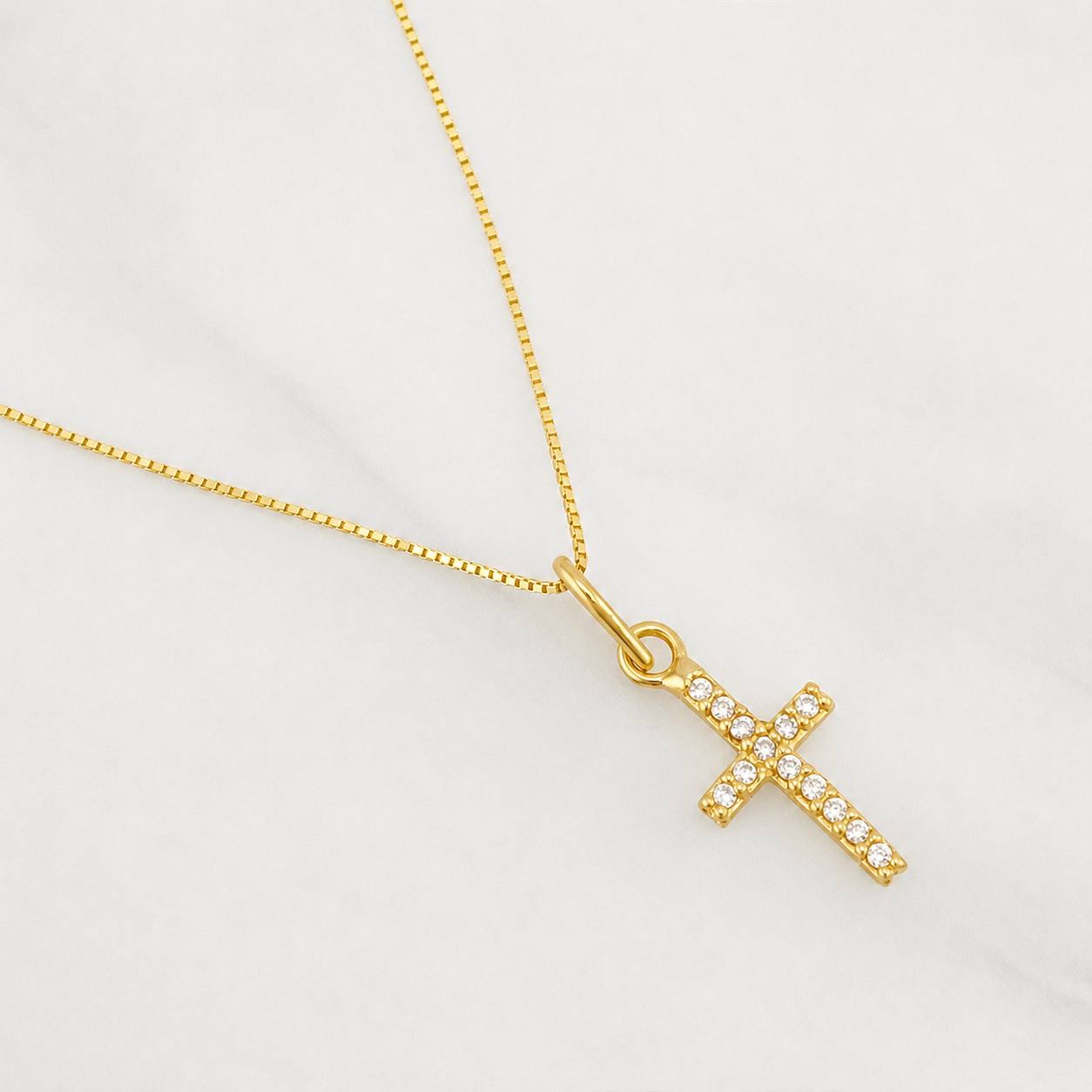 Set Cadena Singapur + Dije Cruz / 1.35g / 16 in Oro Amarillo 18K