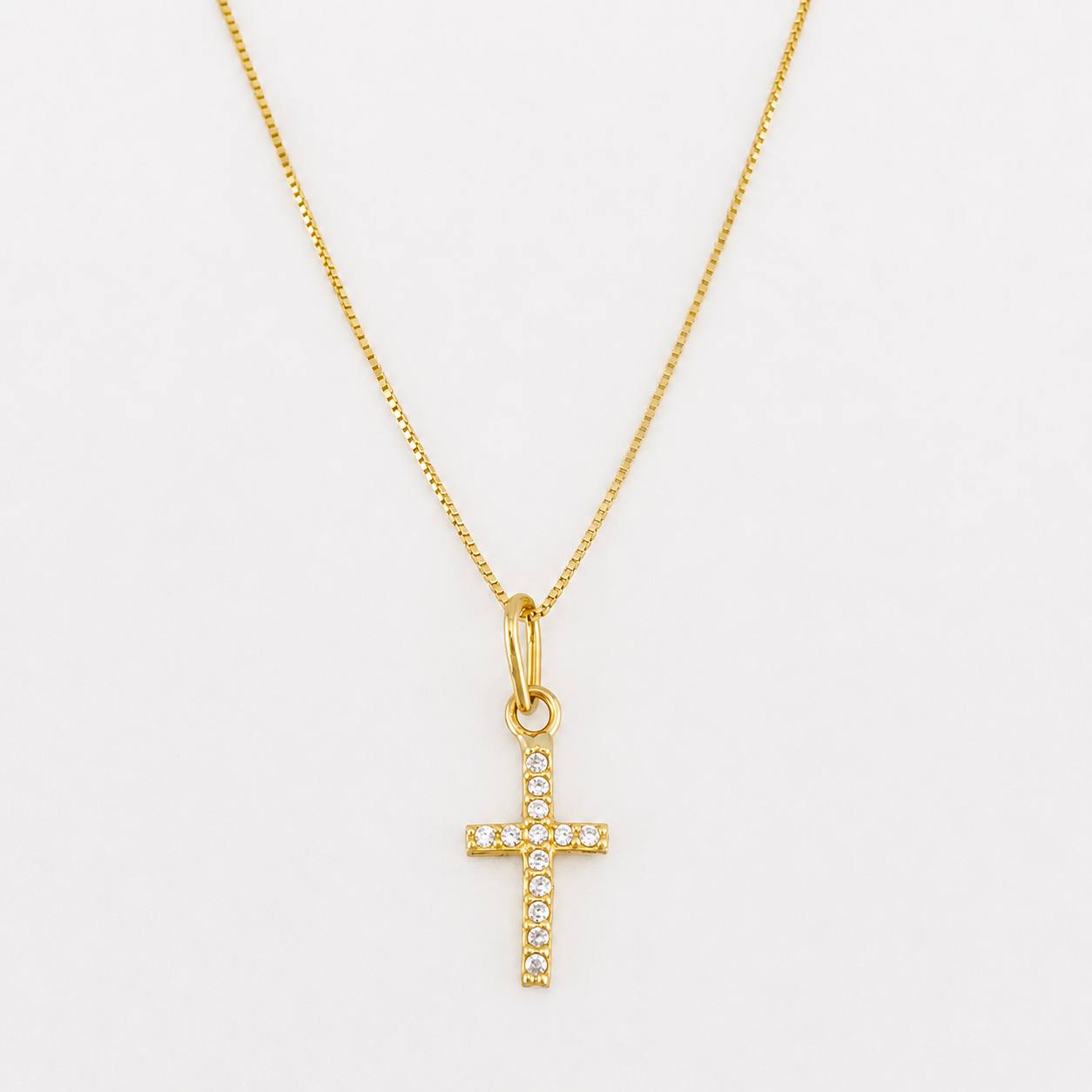 Set Cadena Singapur + Dije Cruz / 1.35g / 16 in Oro Amarillo 18K