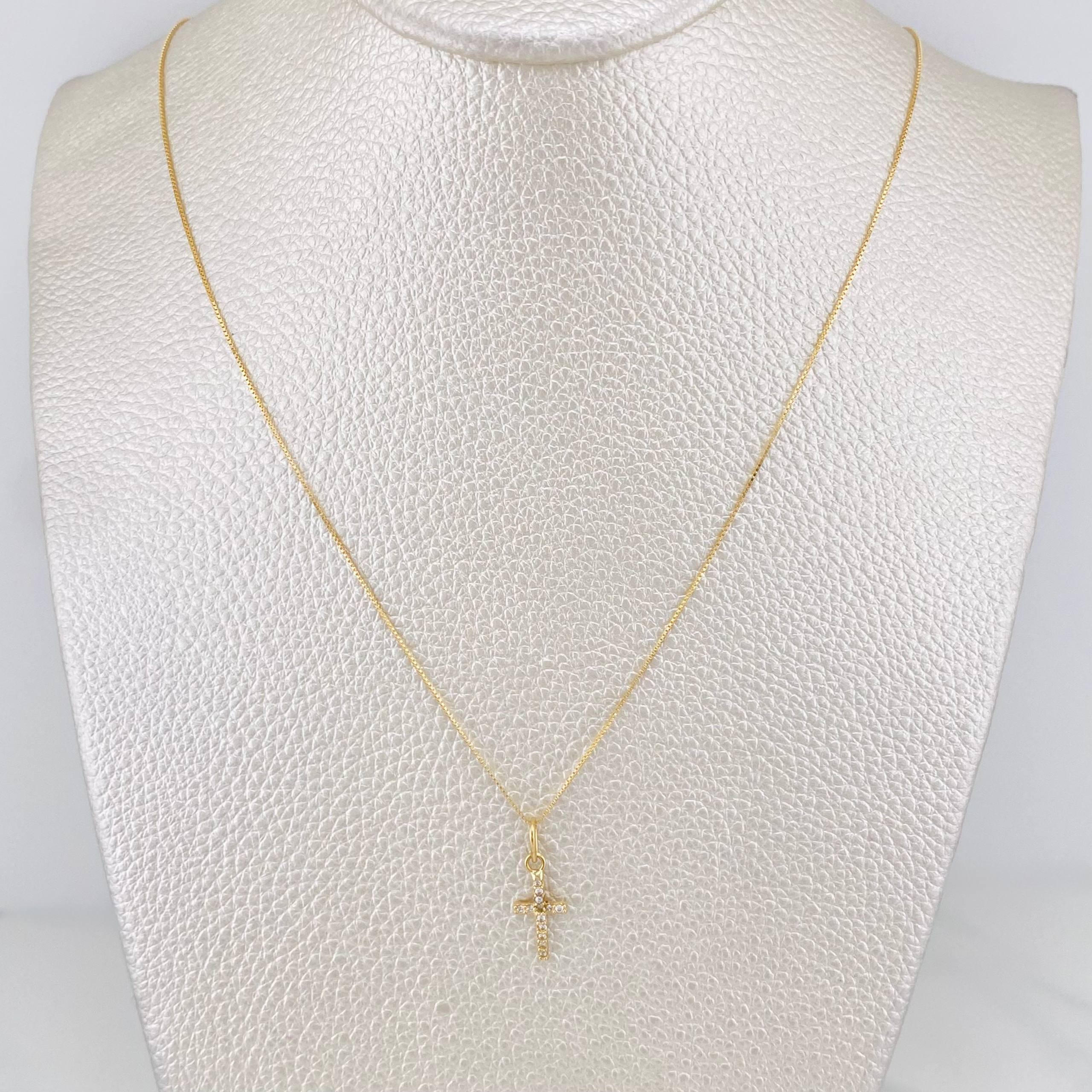 Set Cadena Singapur + Dije Cruz / 1.35g / 16 in Oro Amarillo 18K