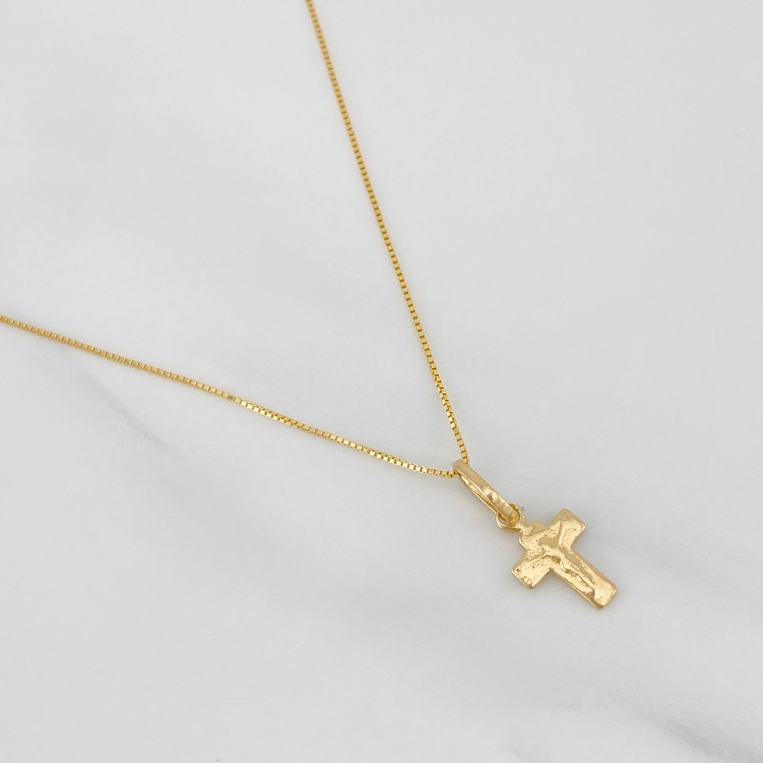 Set Cadena Veneciana + Dije Cruz Cristo / 1.25g / 16 in Oro Amarillo 18K