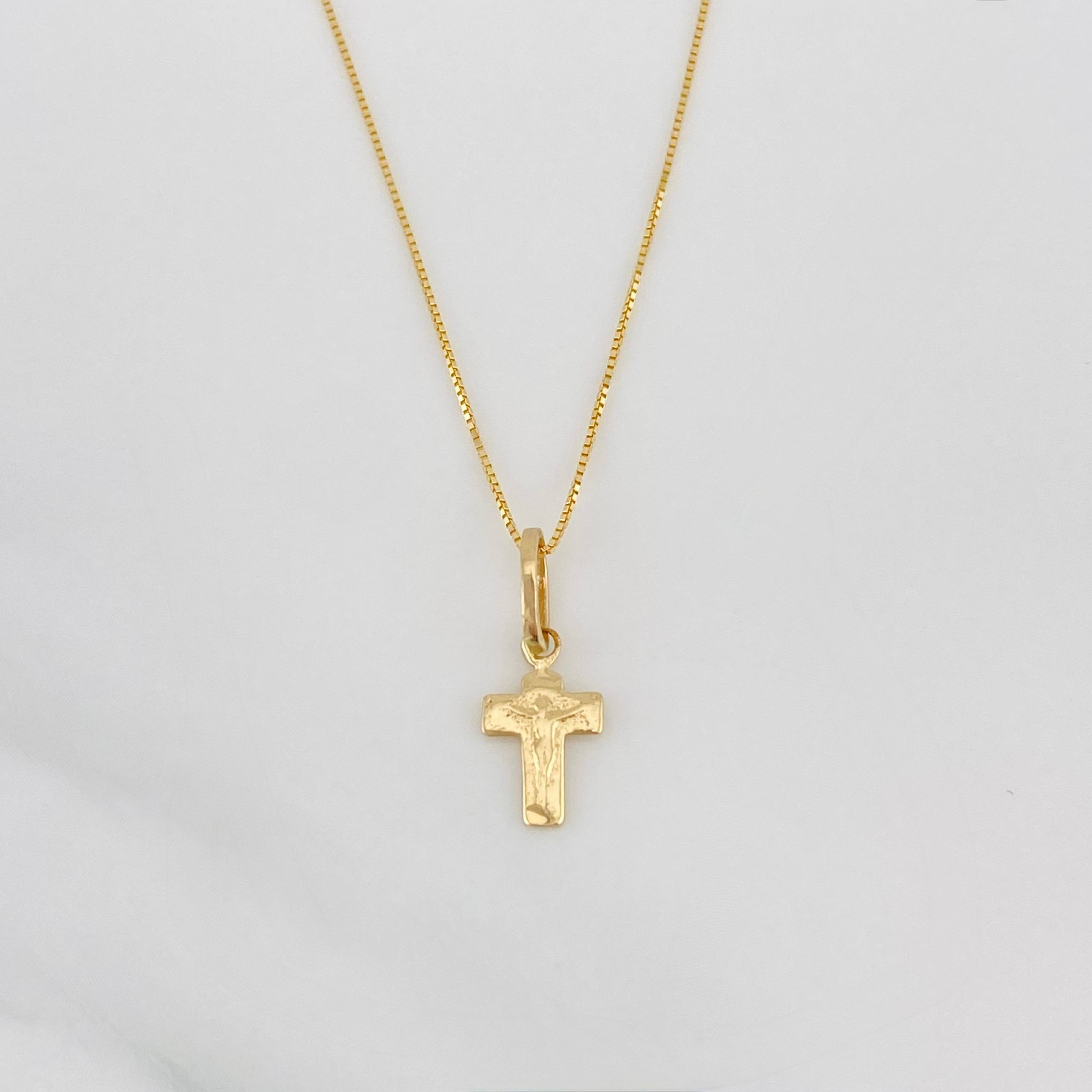 Set Cadena Veneciana + Dije Cruz Cristo / 1.25g / 16 in Oro Amarillo 18K