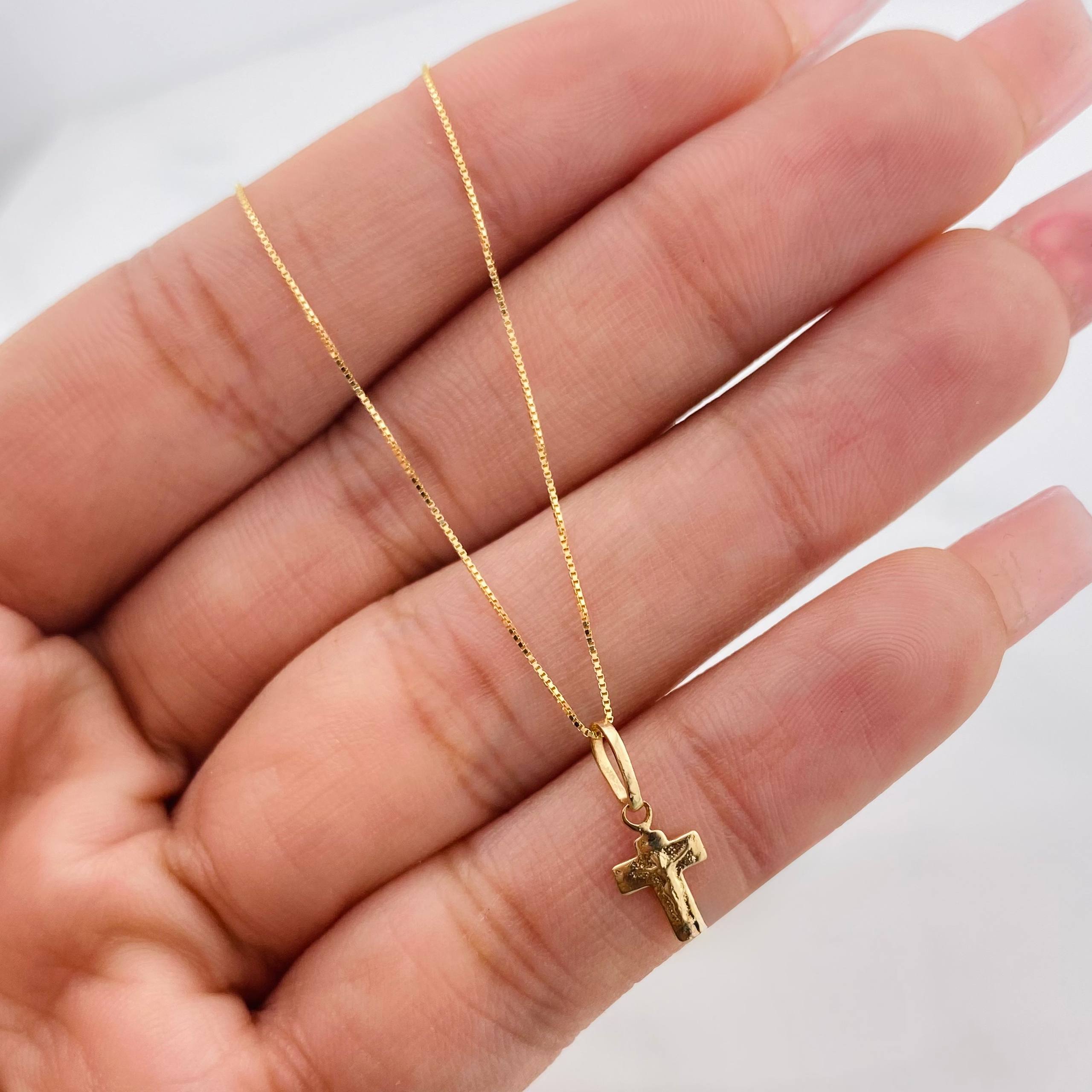Set Cadena Veneciana + Dije Cruz Cristo / 1.25g / 16 in Oro Amarillo 18K