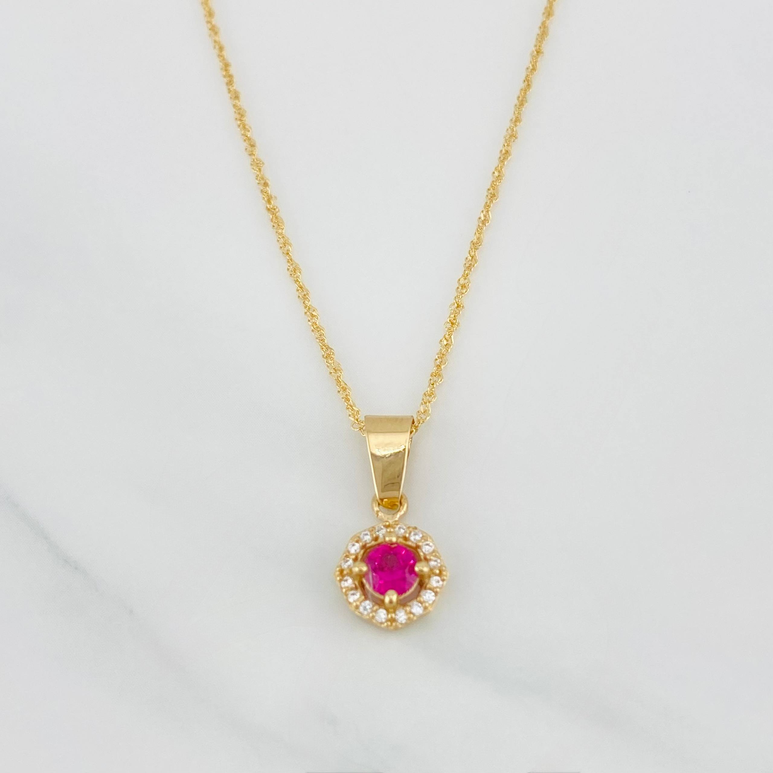 Set Cadena Singapur + Dije Halo / 2.4g / 17 1/4 in Oro Amarillo 18K