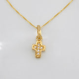 Set Cadena Singapur + Dije Cruz / 1.5g / 16 in Oro Amarillo 18K