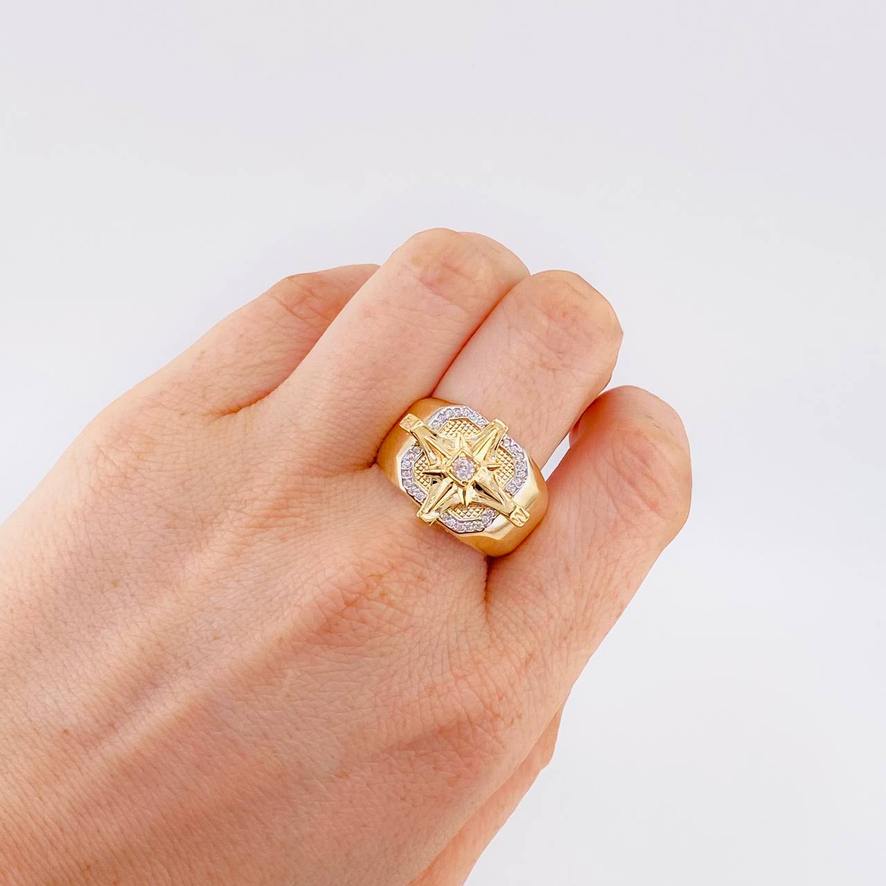 Square Compass Ring 9.35 g / T10 1/4 Two-Tone Yellow White Gold 18K